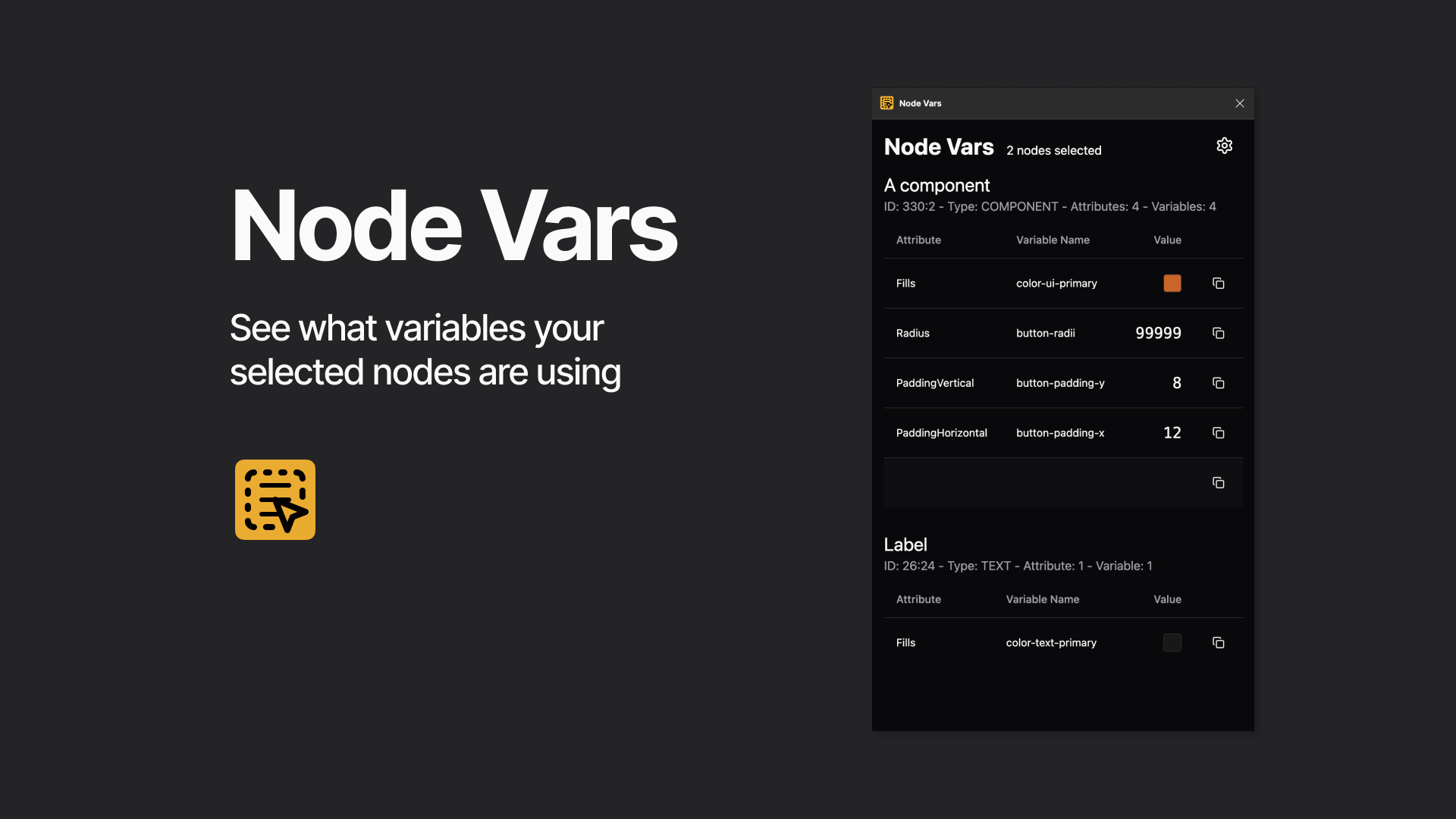 Screenshot of Node Vars Figma Plugin